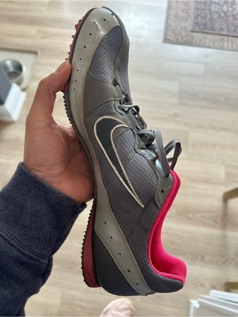 Nike Men’s Gray Track & Field Spike Shoes with Pink Accent